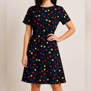 Gorgeous Cherry Fruit Novelty Printed Belted A line Shift Retro Dress Size M